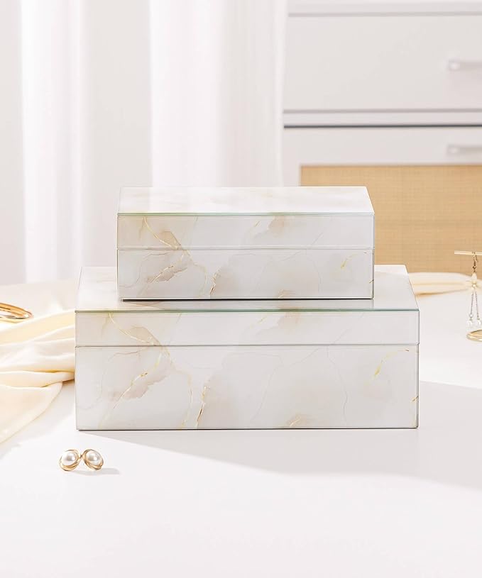 Homde Glass Decorative Storage Box: Set of 2 Boxes for Home Decor - Large Organizer with Lids for Decorations