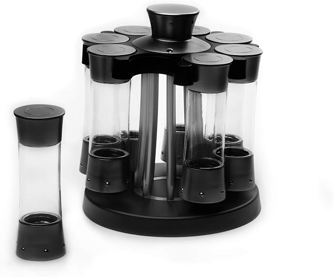 Kitchen Art Elite Auto-Measure Spice Professional 8 Compartments Black 7.45 x 7.45 x 8.25 inches