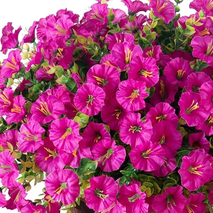 Ivydale Artificial Silk Hanging Plants Flowers Basket for Outdoor Outside Summer Decoration, Fake Faux UV Sun Resistant Look Real Morning Glory Fuchsia for Porch Patio Balcony Home