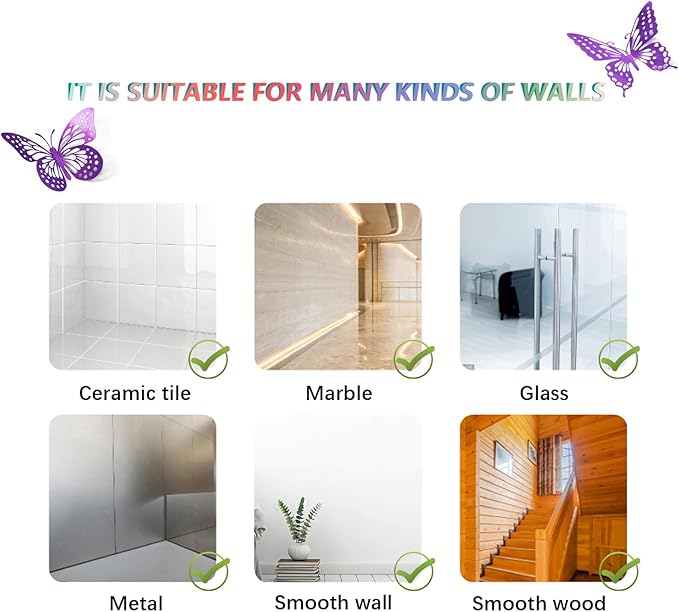 SAOROPEB 3D Butterfly Wall Decor - 48 Pcs, 4 Styles, 3 Sizes - Purple Butterfly Decorations for Birthday Parties, Removable Stickers