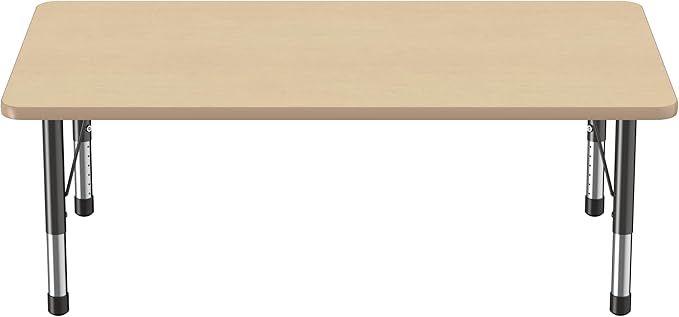Factory Direct Partners FDP Rectangle Activity School and Classroom Kids Table (36 x 60 inch), Toddler Leg, Adjustable Height 15-24 inches - Maple Top and Maple Edge
