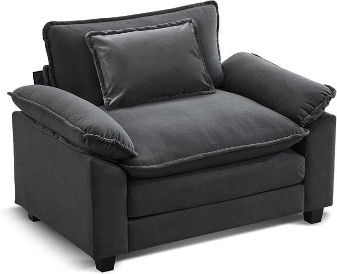 URRED Modular Sectional Sofa Comfy Cloud Couch, Modern Velvet Sofa Sleeper Deep Seat Couches with Ottoman/Pillows for Living Room (Dark Gray, 53'')