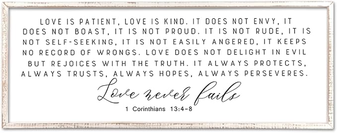 Love is Patient Kind Sign Wall Art 40"X15" 1 Corinthians 13 Bible Verse for Bedroom Above Over Bed Christianity Large Wood Framed Wall Hanging Decor (White)