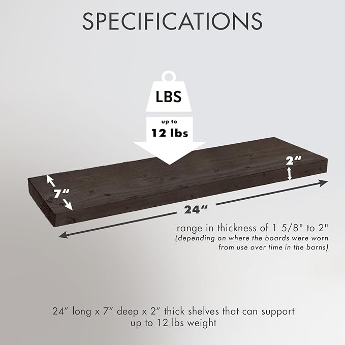 Urban Legacy Reclaimed Barnwood Planks | Floating Shelves for Wall w/Flush Mount Shelf Bracket Set Included | Set of 2 (Coffee Bean, 24"x7"x 2")