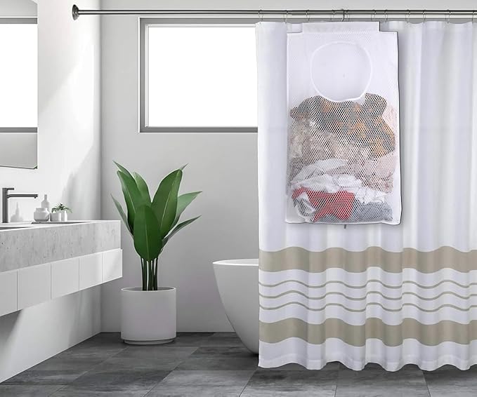 ALYER Breathable Mesh Laundry Hamper,Foldable Hanging Closet Storage Basket,Portable Space Saving Dirty Clothes Bag (White)