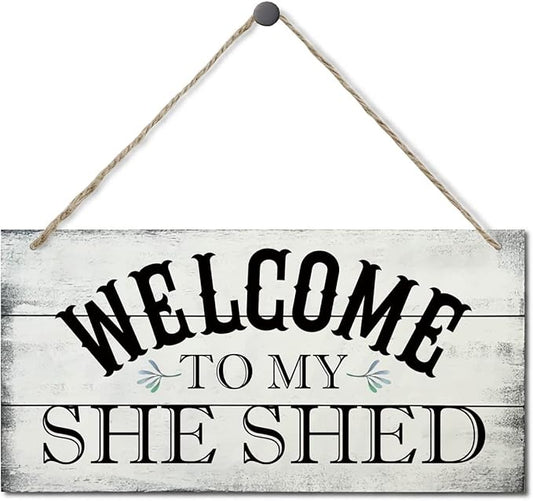 Welcome To My She Shed Decor Sign, Printed Wood Wall Art Sign, Funny Bar Signs for She Shed Room Decor, Hanging Wood Sign Home Decorative, Rustic Farmhouse Welcome Wood Sign Decor Wall Art 12x6 in