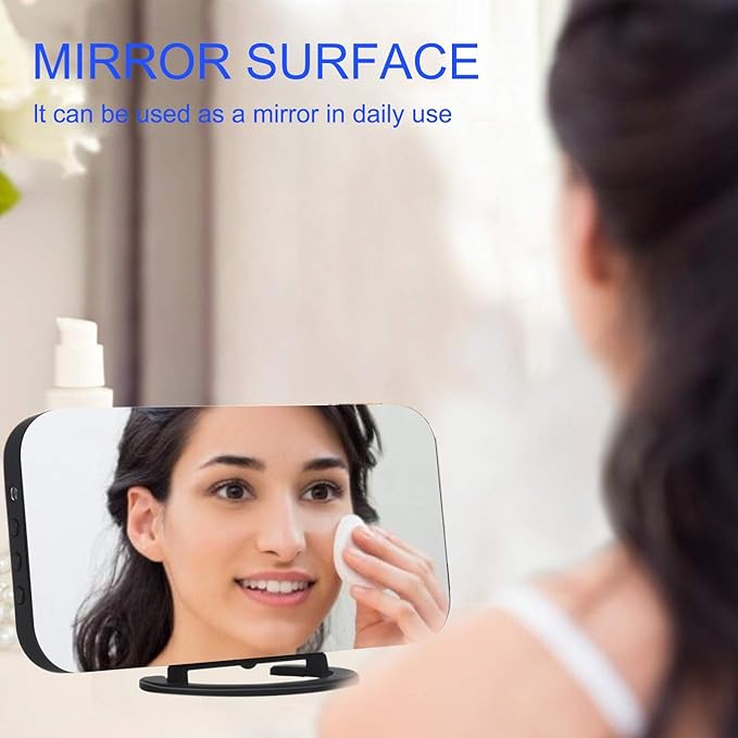 Digital Alarm Clock,Mirror Surface LED Electronic Clocks,with USB Charger,Snooze Model, Auto/Custom Brightness,for Office Table Bedroom Nightstand(Black-Blue)