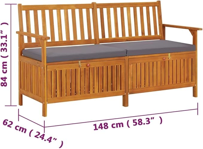 vidaXL Outdoor Storage Bench Deck Box for Patio Furniture Solid Wood Acacia