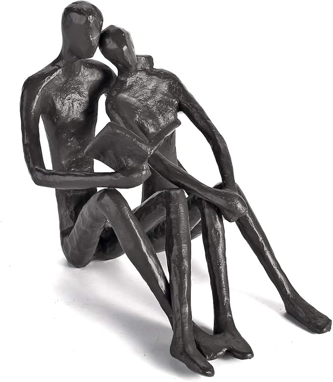 Ambipolar Romantic Reading Couple Bookshelf Decor, Cast Iron Bookend, Aesthetic Room Decor, Office Desk Decor, Home Decorative Bookend for Heavy Books, Satin Black