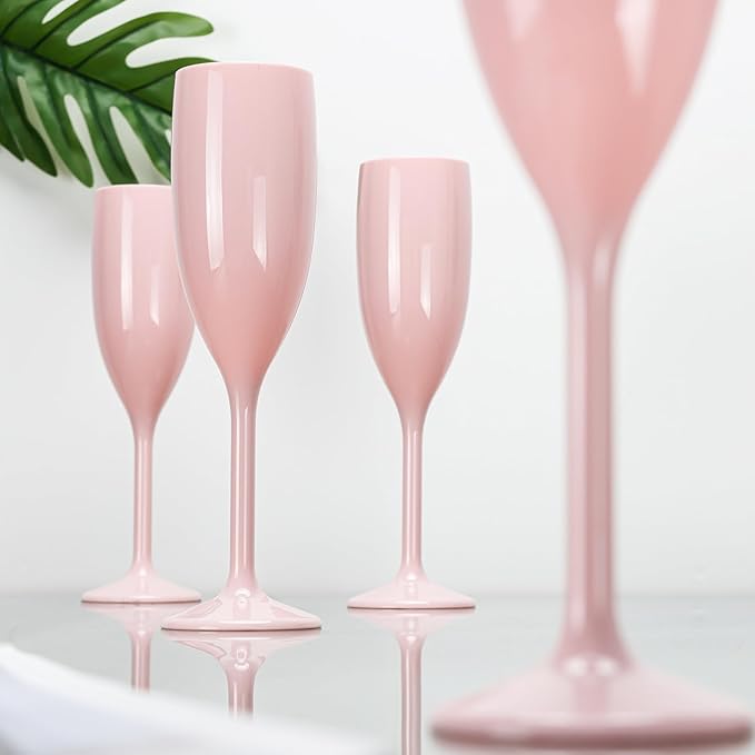 XUWAIDSGN Acrylic Champagne Flutes Toasting Glasses Unbreakable Mimosa Bar Reusable Wine Glasses Vintage Champagne Flutes Stemmed Drinking Cups 5.4 OZ for Christmas Birthday (100, Pink)