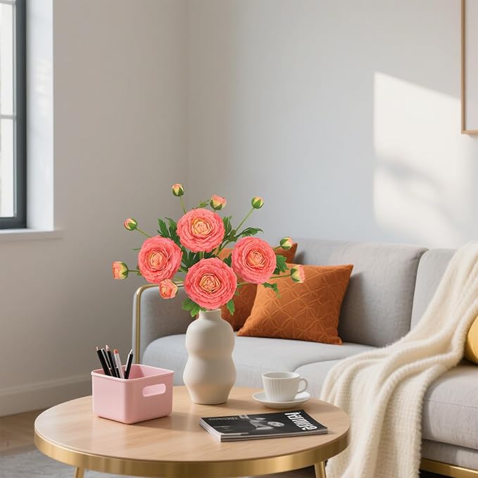 IPOPU 4PCS Real Touch Ranunculus Artificial Flowers Faux Ranunculus Flowers for Vases Real Look Silk Peonies Fake Peony Flowers for Home Indoor Wedding Centerpieces for Table Decorations (Orange)