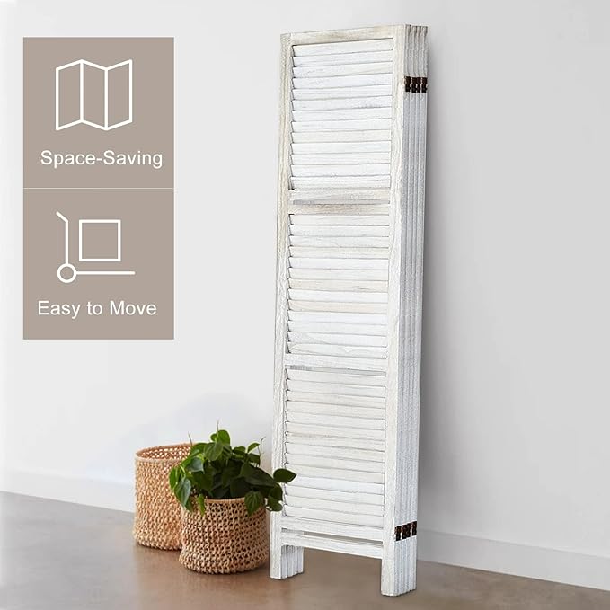 Room Divider with Shelves, Privacy Screen, Room Dividers and Folding Privacy Screens, 4 Panel Wood Temporary Wall Partition Separation Separator, Coconut
