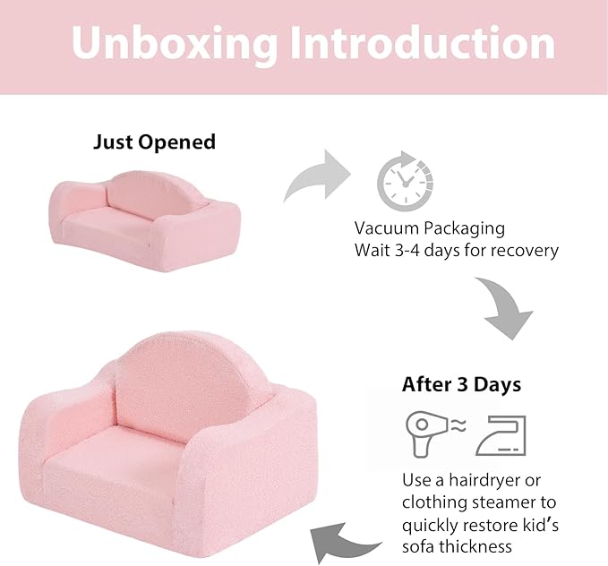 Welnow 2-in-1 Kids Sofa Chair, Convertible Toddler Chair Flip Out Children Sofa Chair with Wave Armrests Folding Kids Play Sofa with Side Pockets & Removable Cover Armchair for Girl or Boy