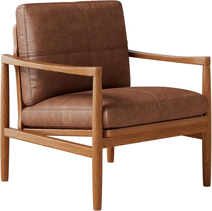Mid Century Modern Accent Chair, Wooden Accent Chairs, Accent Chairs for Living Room, Wood Frame & Soft Cushion, Reading Leisure Chair for Living Room, Reading Room, Bedroom