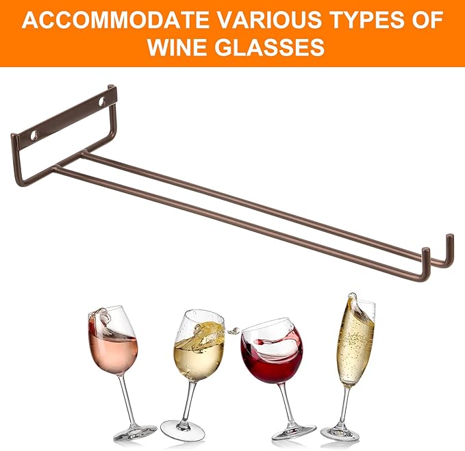 uxcell 5Pcs Wine Glass Rack, 11.81 Inch Iron Wine Glasses Rack Under Cabinet Stemware Rack - Wall Mountable Wine Glass Holder Storage Hanger for Bars Coffee Restaurants Kitchens, Bronze