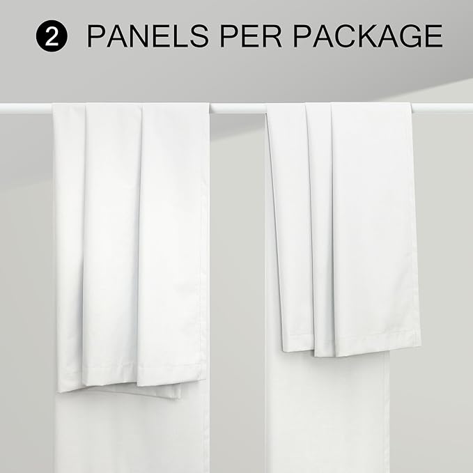White Curtains 58 Inch Length for Bedroom 2 Panel Set Heat Full Light Blocking Drapes Short Window Blackout Linen Curtains for Kitchen Kids Room Thermal Insulated Living Room Window 58 Long Back Tab