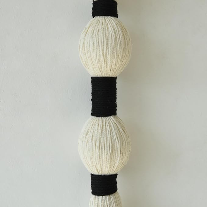 Macrame Wall Hanging Boho Wall Decor Small Sphericity Cotton Textile Tassel Hanging Fiber Yarn Art for Living Room Bedroom 27'' L x 2.3'' W