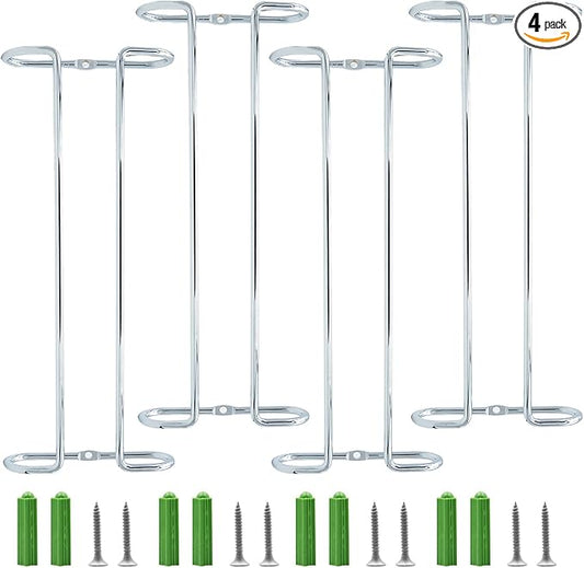 10 Inch Wine Glass Rack Under Cabinet Shelf Stemware Storage Hanging Hanger Organizer Glasses Holder with Drying Under Counter Metal for Kitchen and Bar Set of 4 Silver