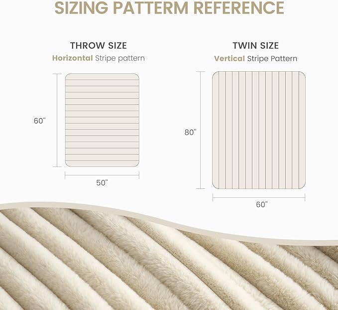 Cozy Bliss Faux Fur Throw Blanket for Couch, Cozy Warm Plush Striped Blanket for Sofa Bedroom Living Room,50 * 60 Inches Beige