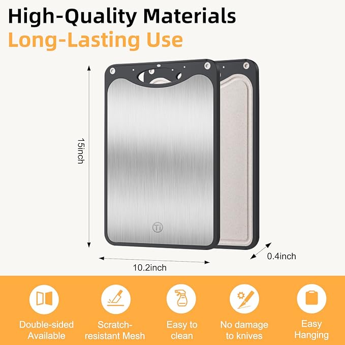 Titanium Cutting Board for Kitchen,Suitable for Handling Meat and Vegetables,Cutting Board Double Sided Food Grade,Pure Titanium and Wheat Straw PP,Dishwasher Safe, Easy to Clean, 15.08 * 10.35 Inches
