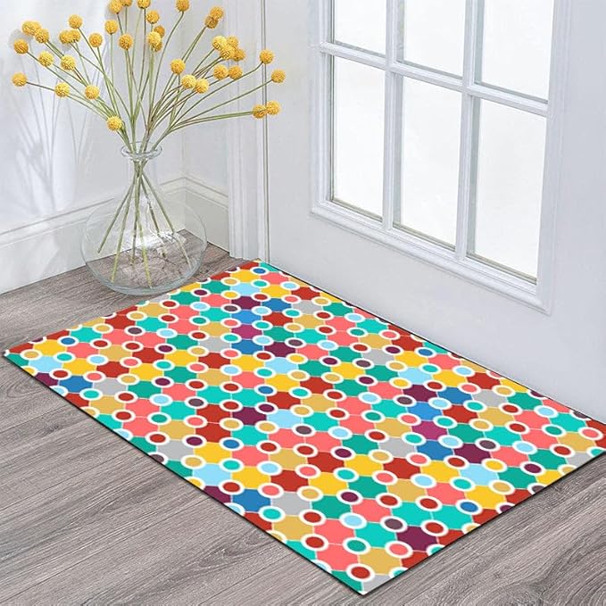 Machine Washable Polka Dot Rug for Kids Area - Multicolor Soft Rug for Nursery/Playroom/Classroom - 5x8