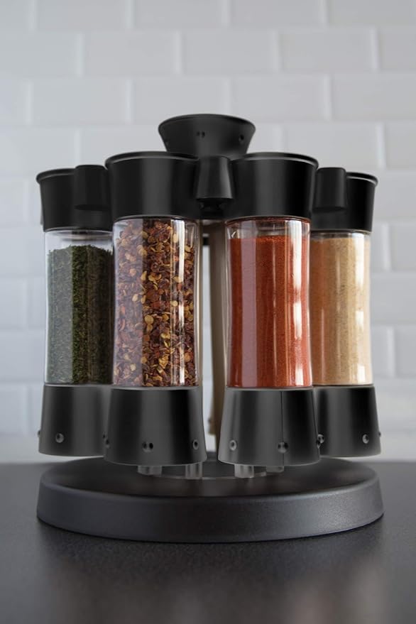 Kitchen Art Elite Auto-Measure Spice Professional 8 Compartments Black 7.45 x 7.45 x 8.25 inches
