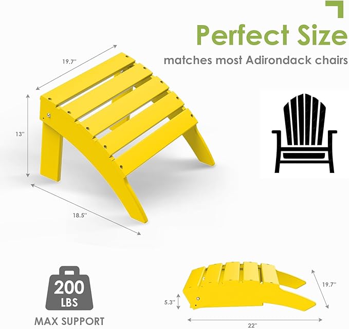 GREENVINES Adirondack-Ottoman | HDPE Plastic | Outdoor Footrest | All Weather | Foot Rest | Foot Stool | Yellow | for Adirondack Chair | for Patio Backyard Pool