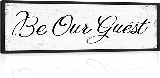 HLJ ART Be Our Guest Wall Decor: Farmhouse Bedroom Art Above Bed, 12" x 40" Framed Large Guest Room Signs, Rustic Country Decorative Plaques for Home Living Room Kitchen
