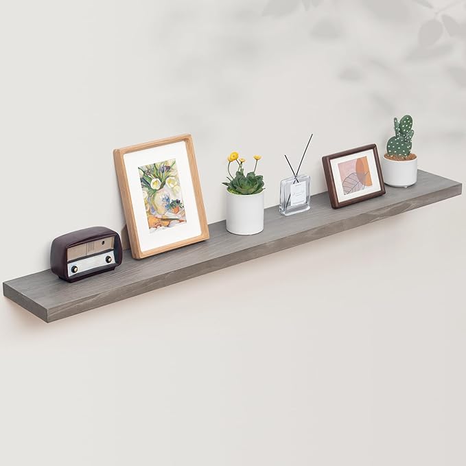 Axeman Floating Shelves for Wall, Rustic Elm Wood 56'' W x 8" D Wall Shelf with Invisible Bracket, Large Long Wall Mounted Storage Shelves for Living Room, Bedroom, Kitchen, Bathroom Decor, Grey