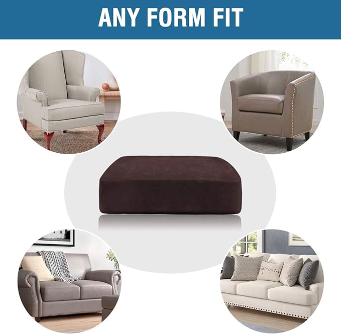 H.VERSAILTEX Velvet Stretch Couch Cushion Cover Plush Cushion Slipcover for Chair Loveseat Sofa Cushion Furniture Protector Seat Cushion Sofa Cover (3 Piece XL Sofa Cushion Covers, Brown)