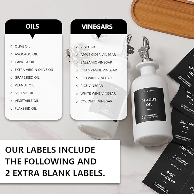 HOMCDALY Olive Oil Dispenser for Kitchen, 11.8oz Glass kitchen Dispenser Bottle, White Oil&Vinegar Cruet Set, Leakproof Oil Bottle for Cooking| Set of 2 (11.8oz – White)