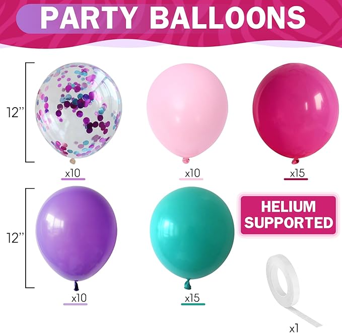Pink Purple Blue Balloons 60 Pcs Hot Pink Light Pink Teal Purple Latex Balloon Pastel Purple Teal Pink Confetti Balloons for Kids Magic Theme Mermaid Princess Birthday Baby Shower Party Decor