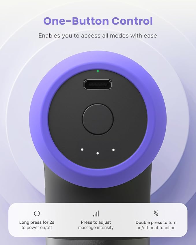 RENPHO Mini Thermal Massage Gun with Heat, Portable Deep Tissue Percussion Massager, Color Silicone Sleeves Travel Size with Carry Case, Purple