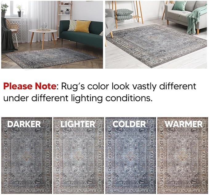 Keen Home Design 8x10 Rug - Machine Washable Area Rug with Non-Slip Backing, Ideal for Living Room, Dining Room, Bedroom - Vintage, Easy Clean, Durable, Low Pile Rug - (8' x 10')