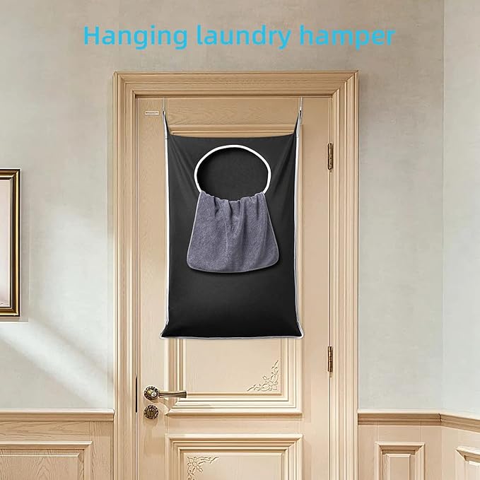 KEEPJOY 2 Pack Door Hanging Laundry Hamper, XL Hanging Bag with Large Opening and 2 Hooks for Whole Family - 36.5X22.5 inch - Black (2pack)