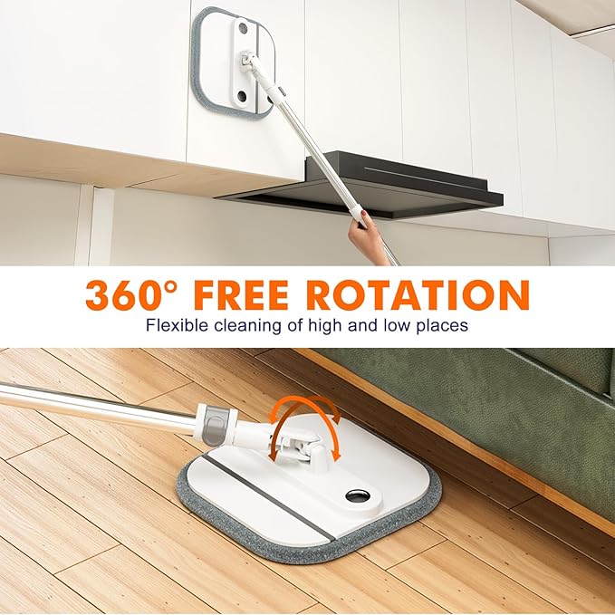 Upgraded Self-Standing Spin Mop and Bucket System, Detachable Inner Mop Bucket That Separates Dirty Water & 90° Foldable Head, Triple-Scrubbing System, for Hardwood Floors - White with 6 Pads