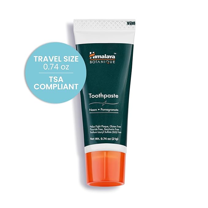 Himalaya Botanique Neem & Pomegranate Toothpaste, Original Formula for Brighter Teeth and Fresh Breath, 0.74 oz, Fluoride Free, TSA Approved Travel Size, 10 Pack