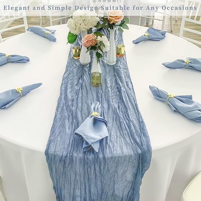 6 Pack Dusty Blue 10FT Cheesecloth Table Runner Rustic Gauze Fabric Cheese Cloth Table Runner for Wedding Bridal Baby Shower Table Decor 20 x 120 Inch Long Boho Sheer Birthday Party Table Decorations
