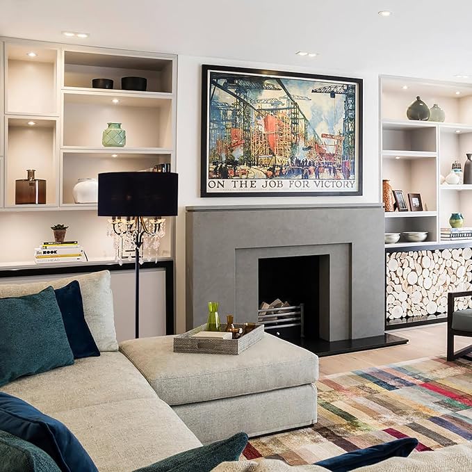 Wellmet Black Crystal Drum Shade Floor Lamp, 6 Light Black Gold Shade, Candle Base, for Living Room, Bedroom, Reading Room, Hallway, Corridor