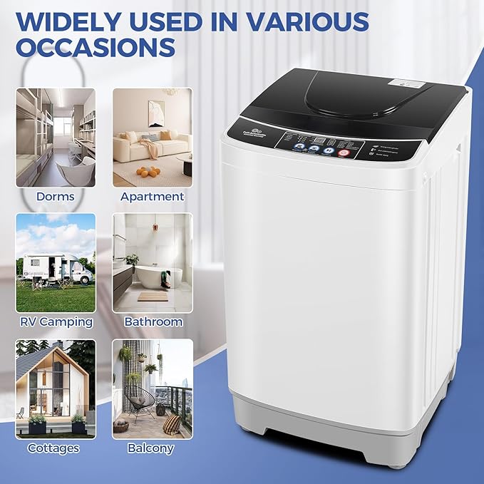 Nictemaw Portable Washing Machine 15.6Lbs Capacity Portable Washer with Drain Pump 2.1Cu.ft Full-Automatic Compact Washer with 10 Programs 8 Water Level for Home, Apartment, RV, Dorms