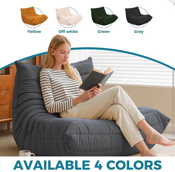 Modern Living Room Chair, Big Bean Bag Adult Floor Sofa, Togo Recliner Memory Foam Lazy Couch Suitable Balcony for Fireside Chair (Dark Grey)