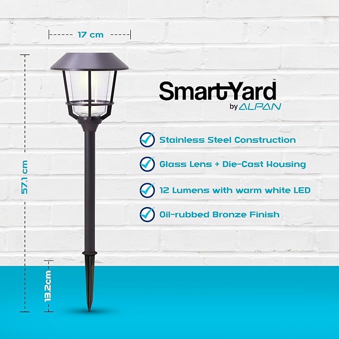 Solar LED Path Lights 4 Pack – 12 Lumens, Warm White, Oil-Rubbed Bronze, Solar Powered, Stainless Steel, Weather-Resistant for Garden, Walkway, Patio