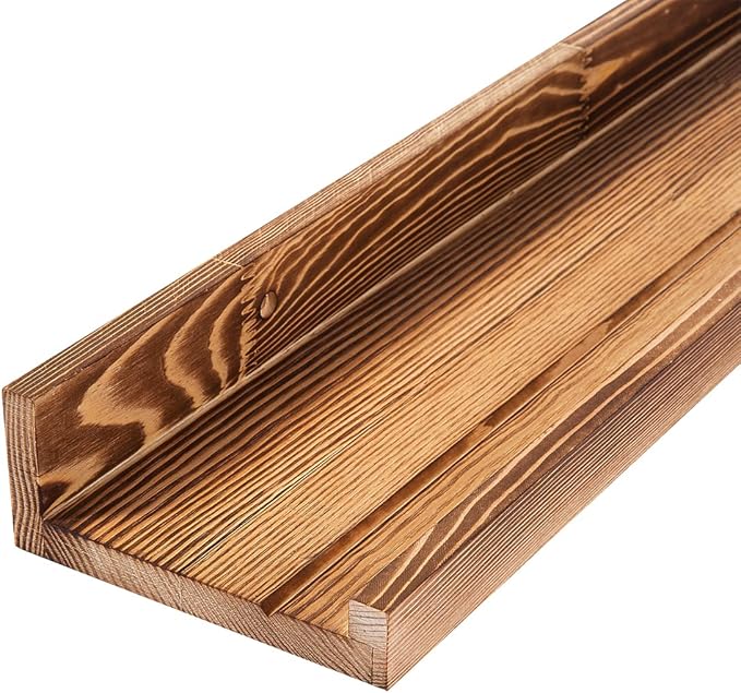 AZSKY Picture Ledge Shelf Wall Ledge Floating Shelves for Photo Frames Kids Book Shelves Wall Mounted Burnt Wall Display Shelf Wooden Frame Ledge 48 Inches Set of 3 Bathroom Organizer Shelves