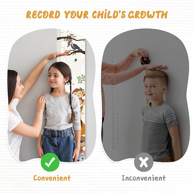 Personalized Name Growth Chart Wall Decor for Kids – Canvas Removable Height Chart Measuring Ruler 59" x 7.9" (Zoo)