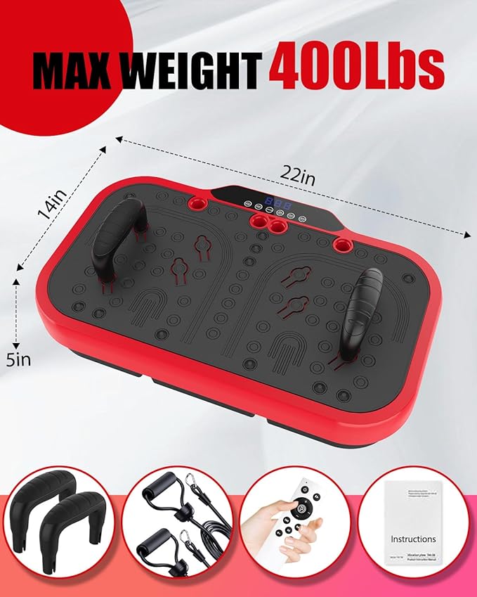 Vibration Plate Exercise Machine, 8000 Vibrations/min Adjustable Fitness Platform, 400 Lbs Capacity Whole Body Workout Extra Large Size Platform with Bluetooth for Weight Loss, Women & Men
