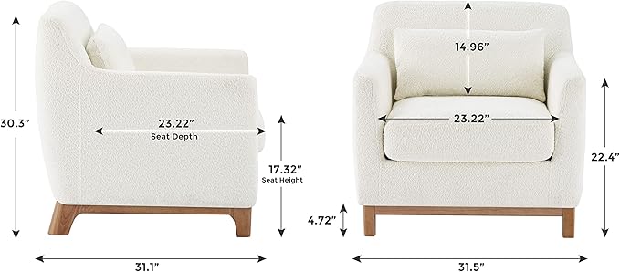 Extra Deep Accent Chair, Fabric Upholstered Comfy Reading Armchair for Living Room, Bedroom Single Seat Sofa Chair with Wood Base, Lamb Fabric