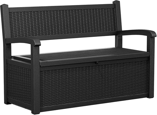 80 Gallon Storage Bench Deck Box Waterproof Lockable,Outdoor Storage Furniture for Patio,Garden and Porch,Tools and Cushions(Black)
