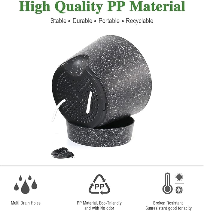 Self Watering Pots for Indoor Plants,12 inch Planters with Drainage Holes Plastic Flower Pots with Deep Reservoir, Black Speckles