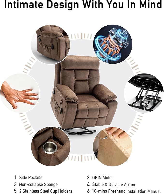 Lazy boy Recliner Chair with Cupholder/Power Lift Recliner Chair for Elderly, Electric Recliner/Big and Tall Recliners for People Up to 6'2"/350lb Range