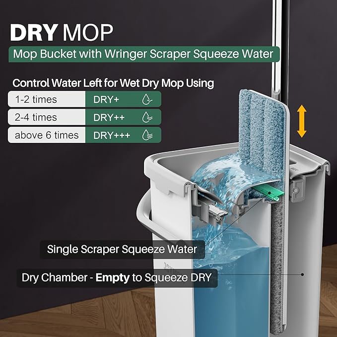 JOYMOOP Mop and Bucket Set, Dust Mops for Floor Cleaning, Wall Mop with 4 Microfiber Mop Head Replacement